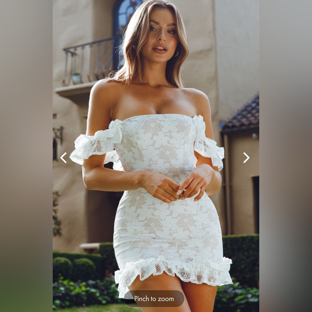 Verona off-shoulder lace overlay mini dress white XS